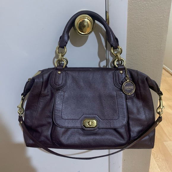 Coach Campbell Turnlock Leather Large Satchel Bag in Pearlized Plum - Picture 3 of 11
